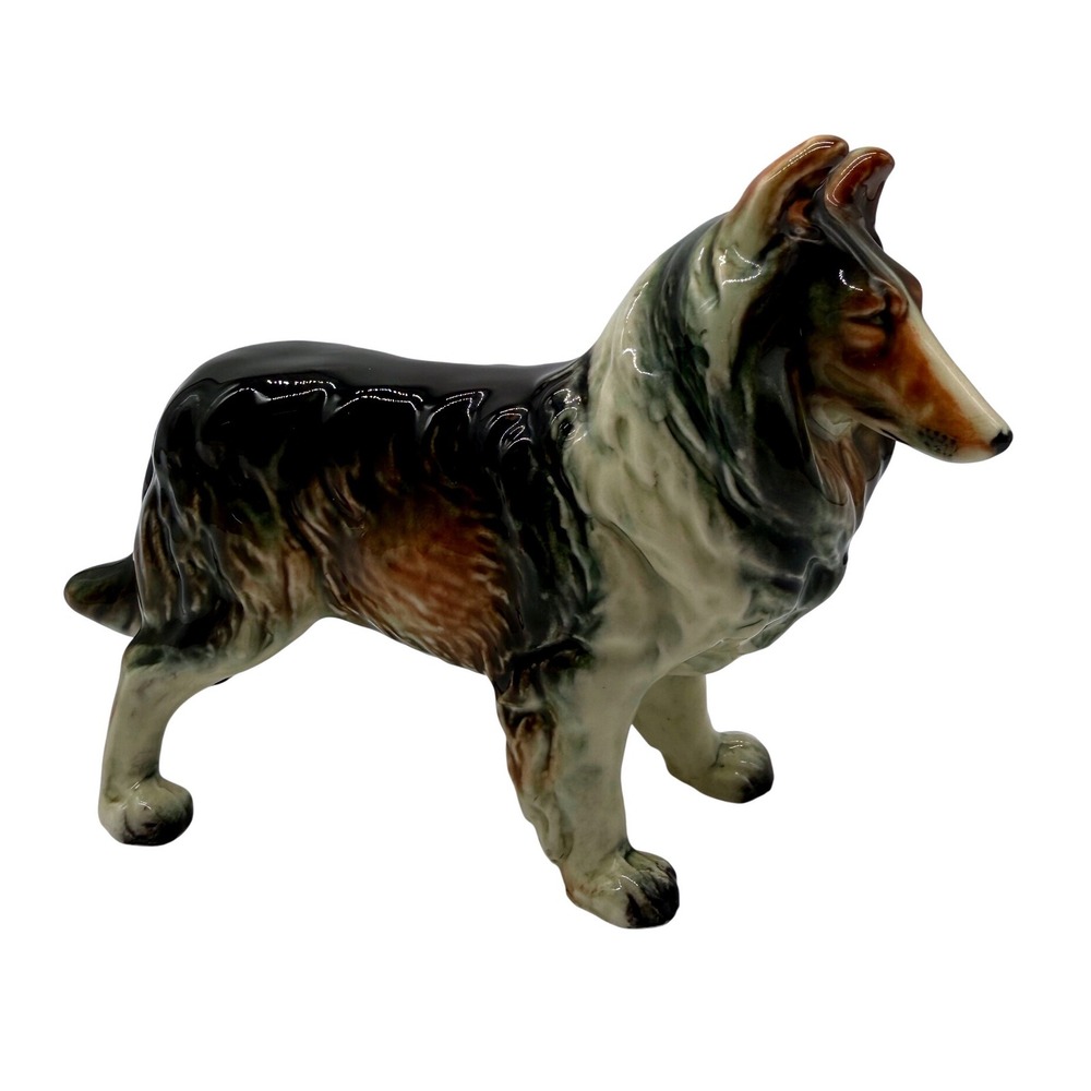 Vintage Collie Dog Figurine Tricolor Ceramic dog statue Lassie